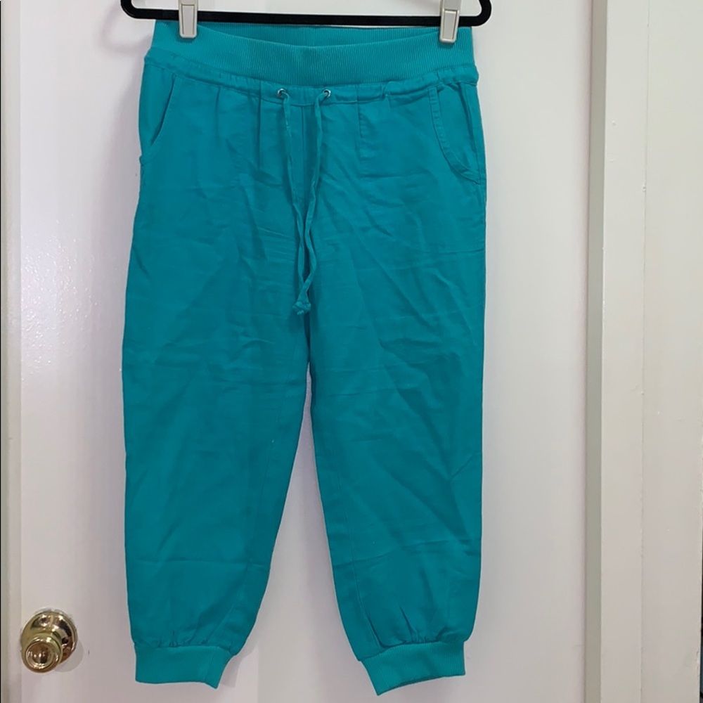 Teal casual drawstring Capri pants